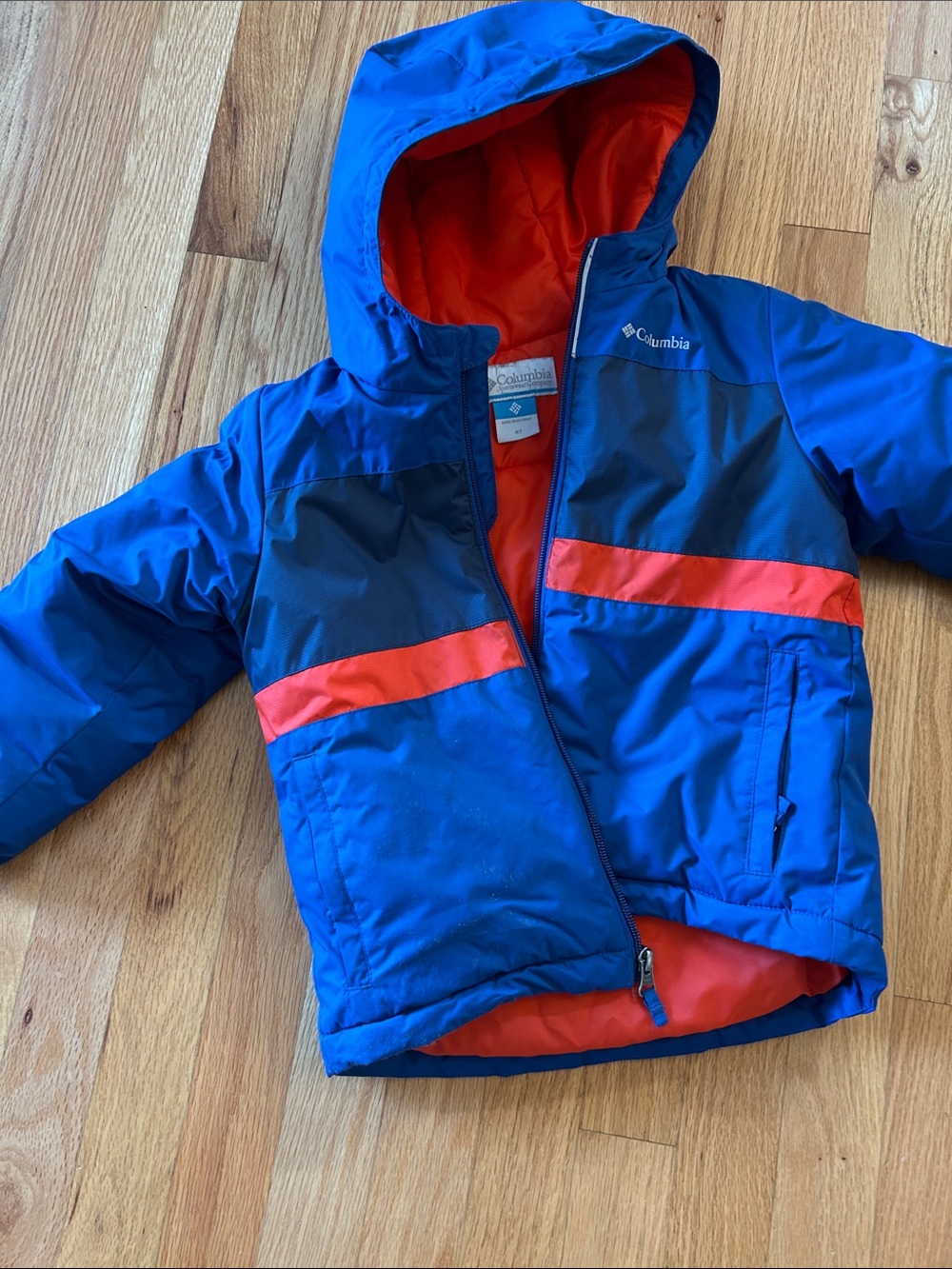 Columbia Kids Blue and Orange Hooded Puffer Jacket